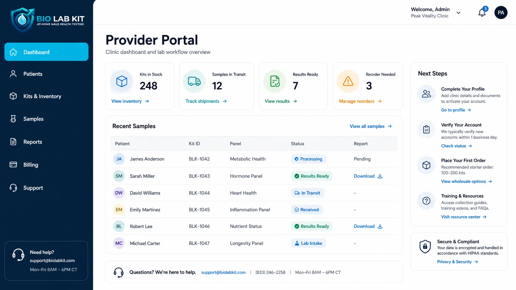 BioLabKit provider portal preview